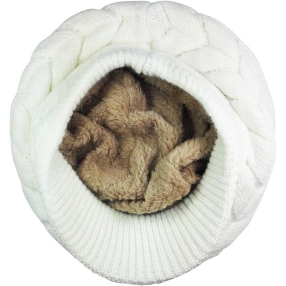 〽️Women’s White Winter Warm Knit Wool Snow Ski Hat with Visor main image 6